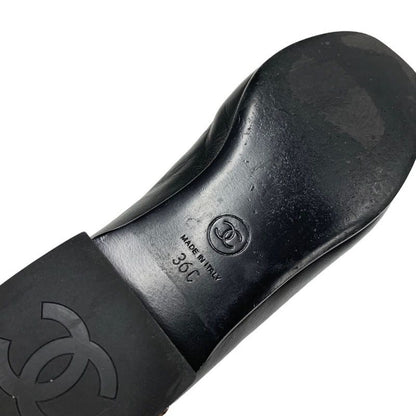 Chanel Loafer Leather Shoes Leather Black Silver Here Mark Chain Flat Shoes