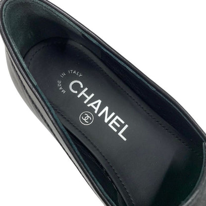Chanel Loafer Leather Shoes Leather Black Silver Here Mark Chain Flat Shoes