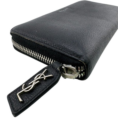 Saint Laurent Round Zipper YSL Logo Engraved Long Wallet Branded Card Holder