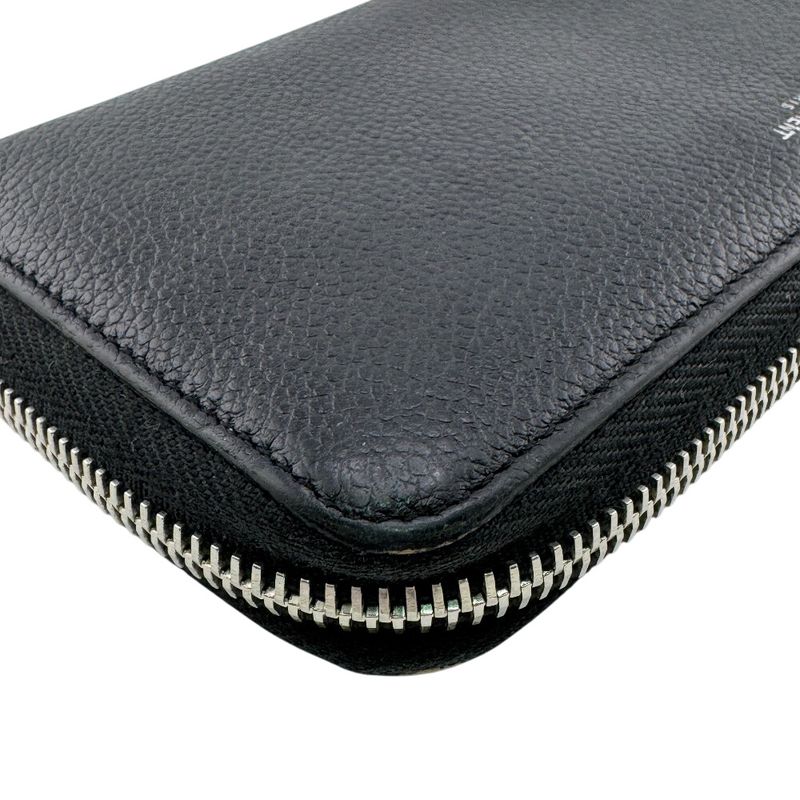 Saint Laurent Round Zipper YSL Logo Engraved Long Wallet Branded Card Holder