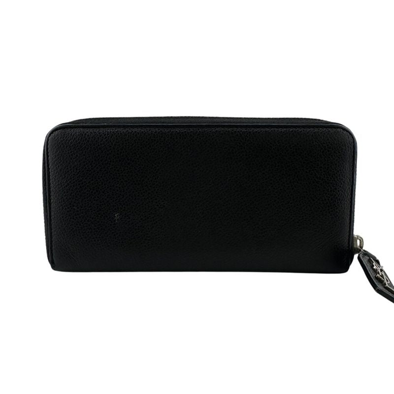 Saint Laurent Round Zipper YSL Logo Engraved Long Wallet Branded Card Holder