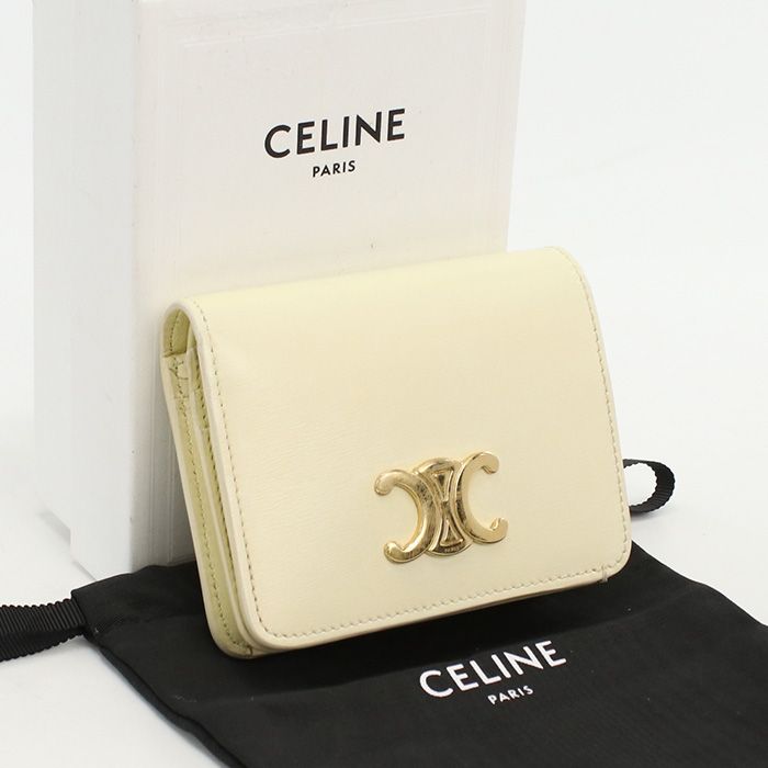 Celine Compact Wallet Triomphe 10k62 3DPV Calf Women's