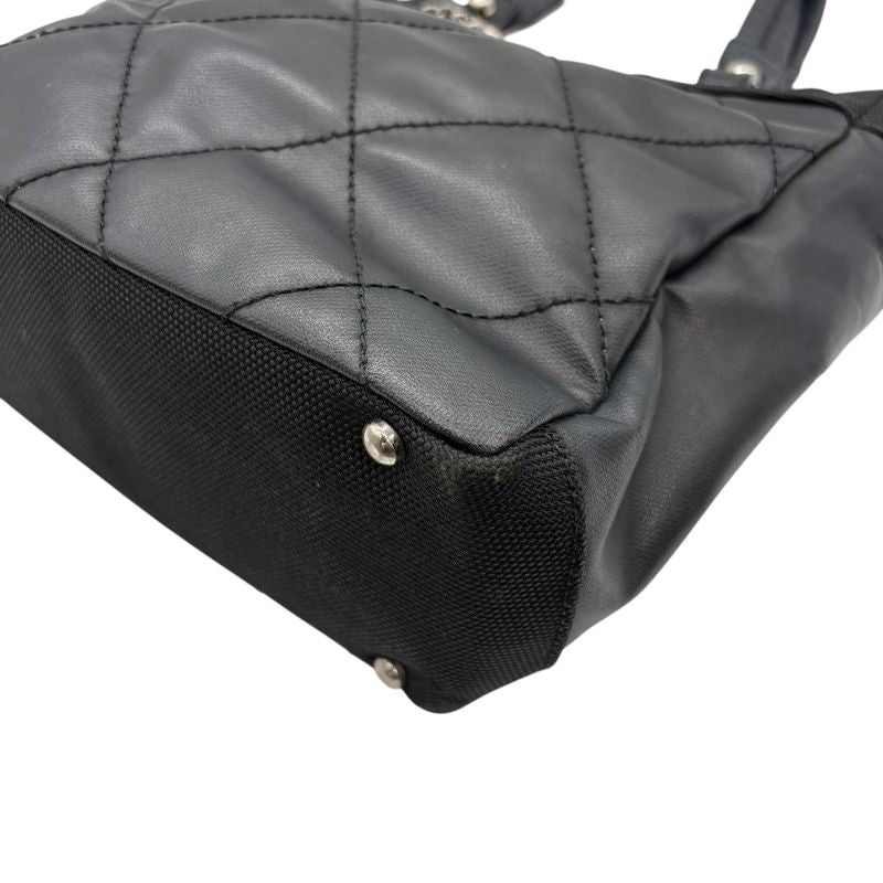 3420 Chanel Tote Paris Biarritz Tote PM A34208 Coated Canvas Black Silver