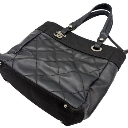 3420 Chanel Tote Paris Biarritz Tote PM A34208 Coated Canvas Black Silver