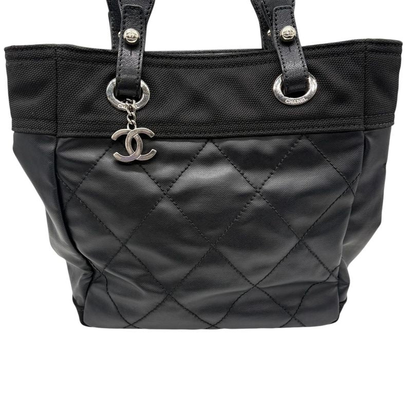 3420 Chanel Tote Paris Biarritz Tote PM A34208 Coated Canvas Black Silver