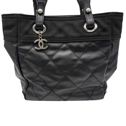 3420 Chanel Tote Paris Biarritz Tote PM A34208 Coated Canvas Black Silver