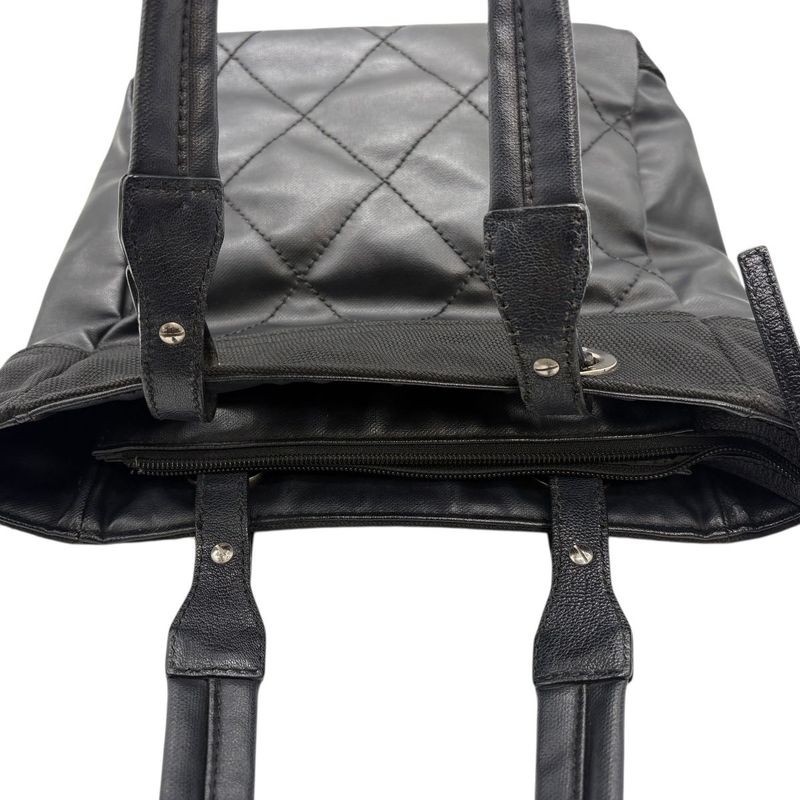 3420 Chanel Tote Paris Biarritz Tote PM A34208 Coated Canvas Black Silver
