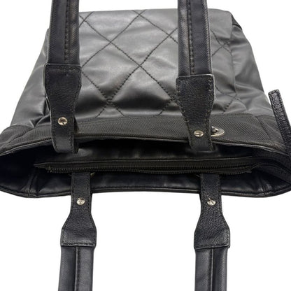 3420 Chanel Tote Paris Biarritz Tote PM A34208 Coated Canvas Black Silver