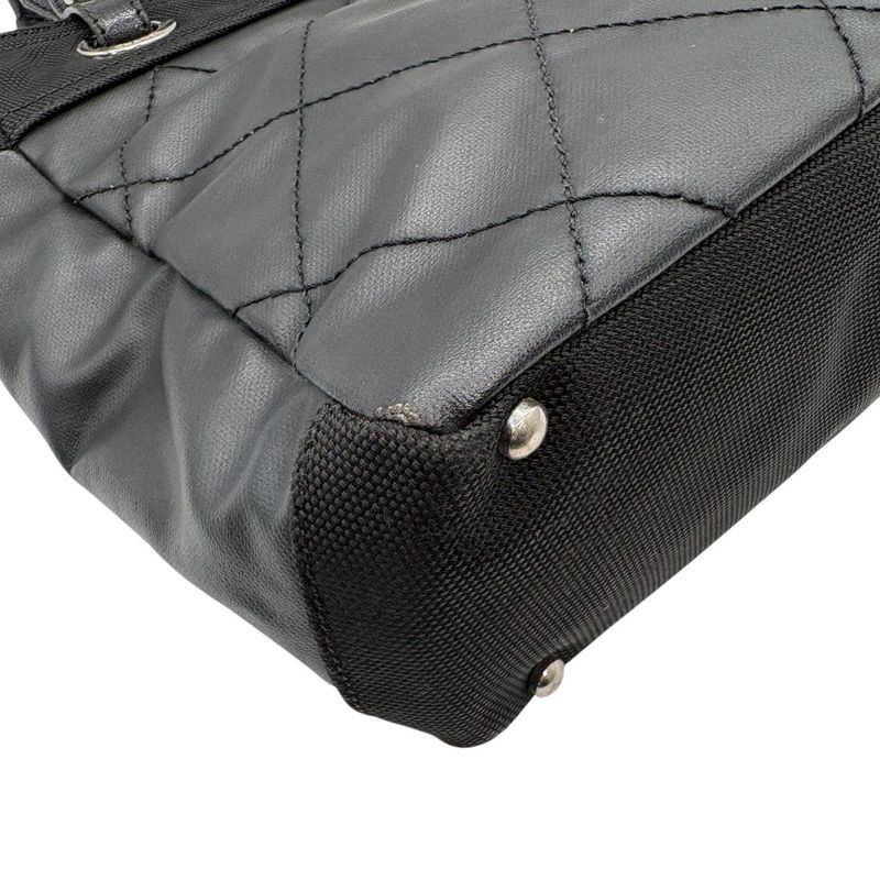 3420 Chanel Tote Paris Biarritz Tote PM A34208 Coated Canvas Black Silver