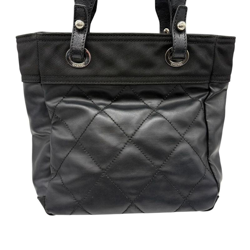 3420 Chanel Tote Paris Biarritz Tote PM A34208 Coated Canvas Black Silver