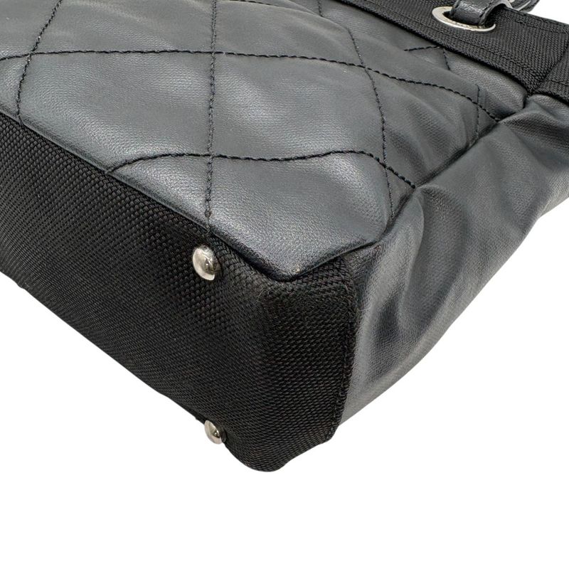 3420 Chanel Tote Paris Biarritz Tote PM A34208 Coated Canvas Black Silver