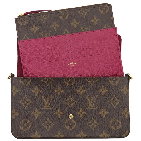 Louis Vuitton Chain Wallet Pochette Felicie Monogram Canvas Fuchsia Gold