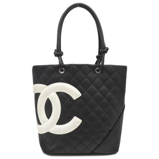Chanel Tote Bag Cambon Line Leather Black X White Silver Hardware Black Pink