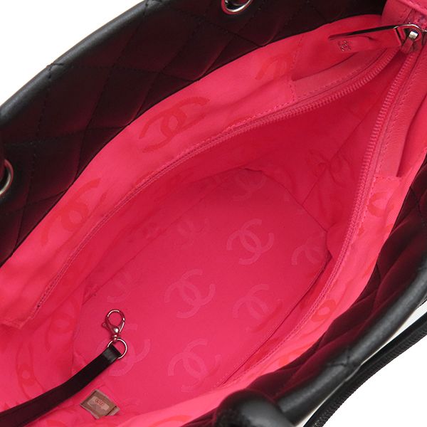 Chanel Tote Bag Cambon Line Leather Black X White Silver Hardware Black Pink