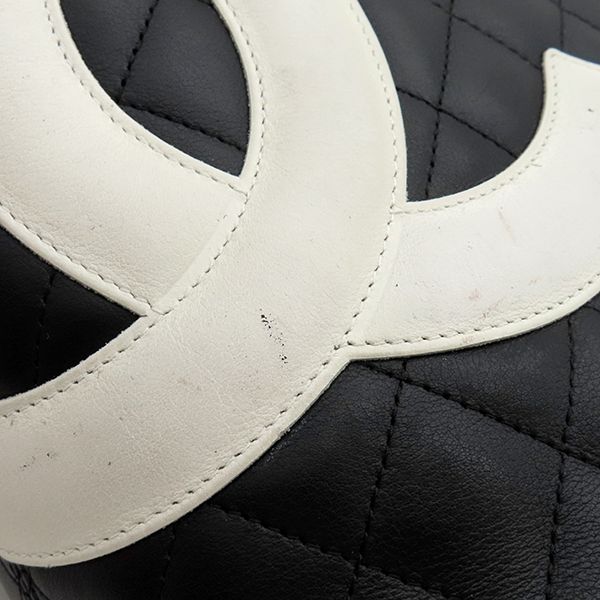 Chanel Tote Bag Cambon Line Leather Black X White Silver Hardware Black Pink
