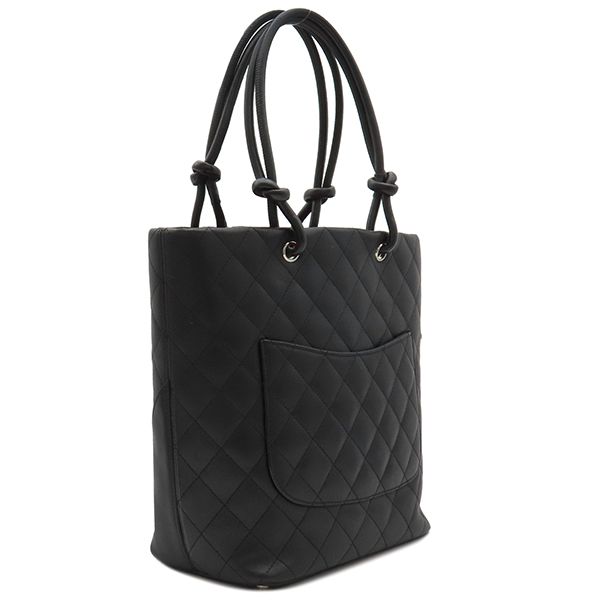 Chanel Tote Bag Cambon Line Leather Black X White Silver Hardware Black Pink