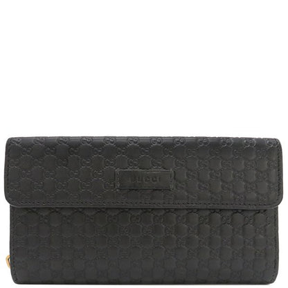 Gucci Long Wallet Micro Gucci Guccissima Leather Black Gold Hardware Black Double G