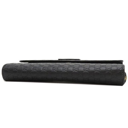 Gucci Long Wallet Micro Gucci Guccissima Leather Black Gold Hardware Black Double G