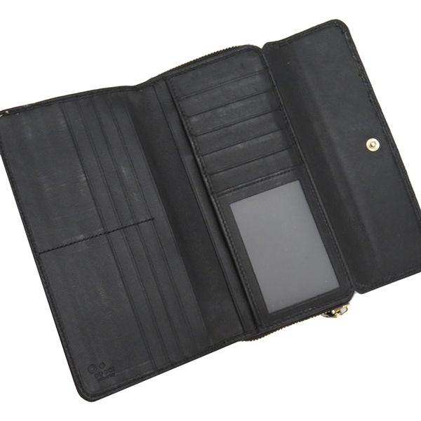 Gucci Long Wallet Micro Gucci Guccissima Leather Black Gold Hardware Black Double G