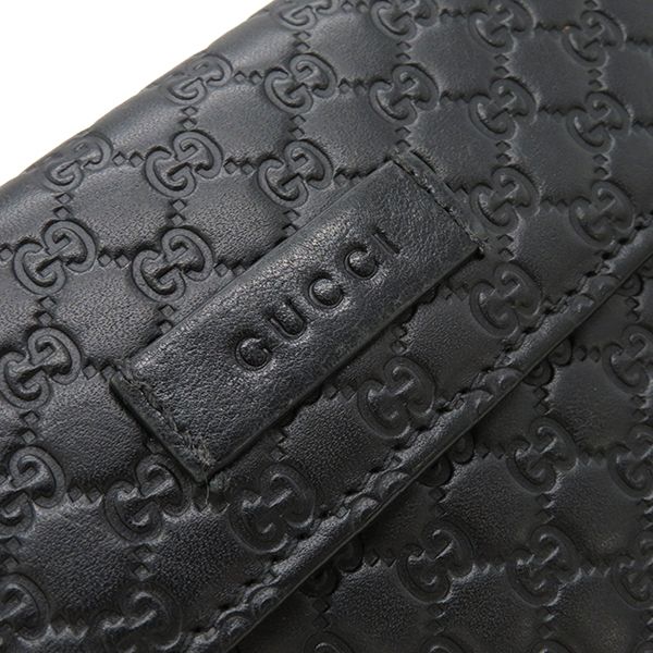 Gucci Long Wallet Micro Gucci Guccissima Leather Black Gold Hardware Black Double G