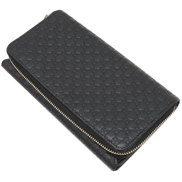 Gucci Long Wallet Micro Gucci Guccissima Leather Black Gold Hardware Black Double G
