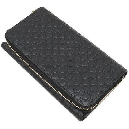 Gucci Long Wallet Micro Gucci Guccissima Leather Black Gold Hardware Black Double G