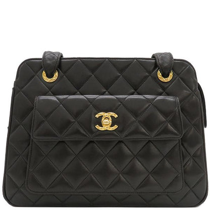 Chanel Shoulder Bag Matelasse Leather Black Gold Hardware Black Chain Shoulder