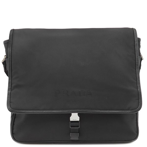 Prada Shoulder Bag Nylon Messenger Bag Nylon Leather Black Silver Hardware