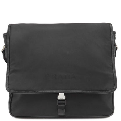 Prada Shoulder Bag Nylon Messenger Bag Nylon Leather Black Silver Hardware