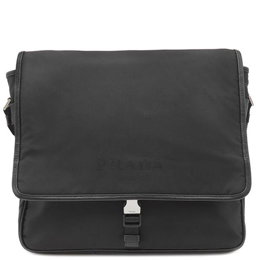 Prada Shoulder Bag Nylon Messenger Bag Nylon Leather Black Silver Hardware