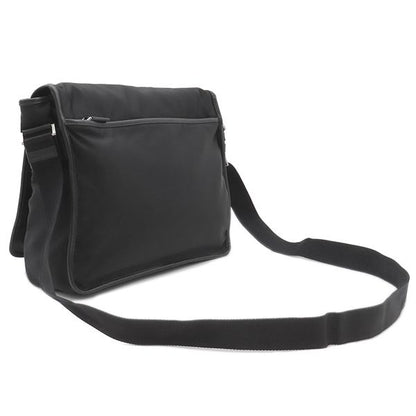 Prada Shoulder Bag Nylon Messenger Bag Nylon Leather Black Silver Hardware