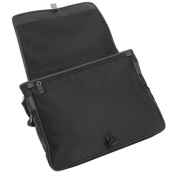 Prada Shoulder Bag Nylon Messenger Bag Nylon Leather Black Silver Hardware