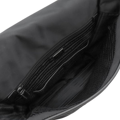 Prada Shoulder Bag Nylon Messenger Bag Nylon Leather Black Silver Hardware
