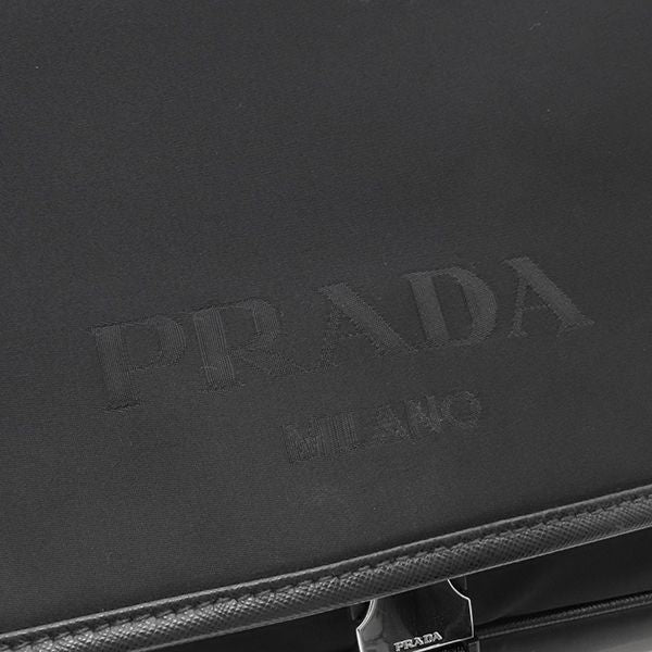 Prada Shoulder Bag Nylon Messenger Bag Nylon Leather Black Silver Hardware