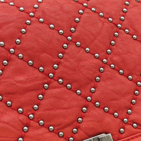 Chanel Shoulder Bag Boy Chanel Calfskin Red Silver Hardware Studs Red Shoulder