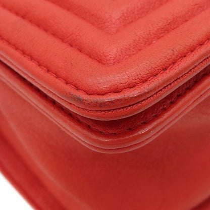 Chanel Shoulder Bag Boy Chanel Calfskin Red Silver Hardware Studs Red Shoulder