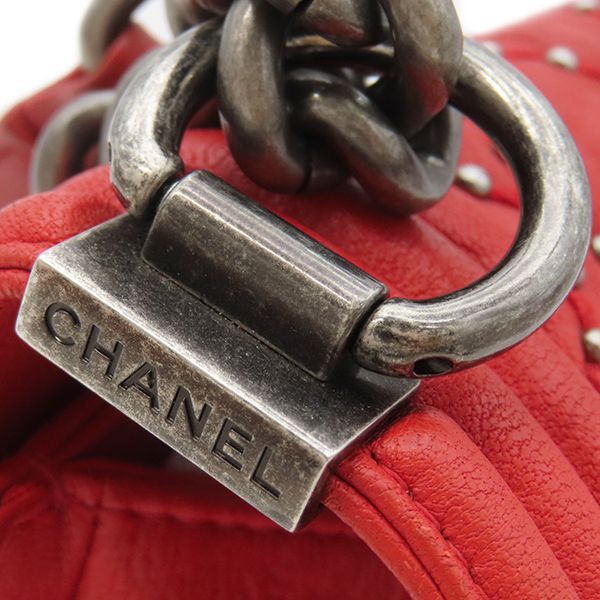 Chanel Shoulder Bag Boy Chanel Calfskin Red Silver Hardware Studs Red Shoulder