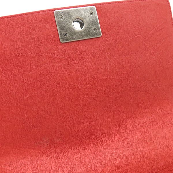Chanel Shoulder Bag Boy Chanel Calfskin Red Silver Hardware Studs Red Shoulder