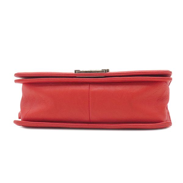 Chanel Shoulder Bag Boy Chanel Calfskin Red Silver Hardware Studs Red Shoulder