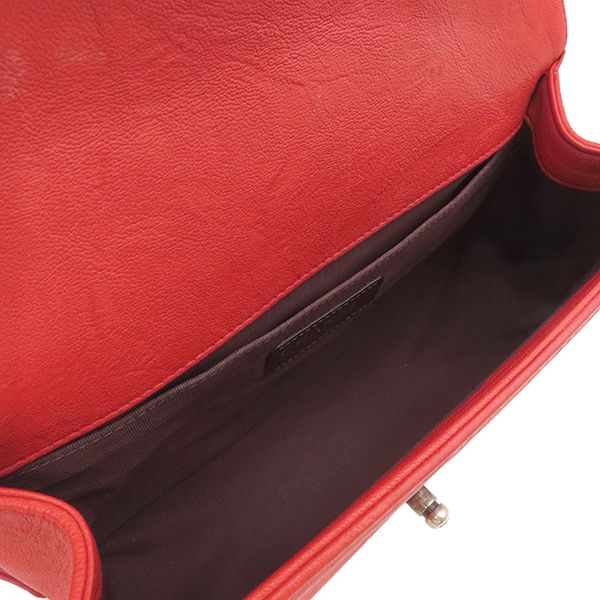 Chanel Shoulder Bag Boy Chanel Calfskin Red Silver Hardware Studs Red Shoulder