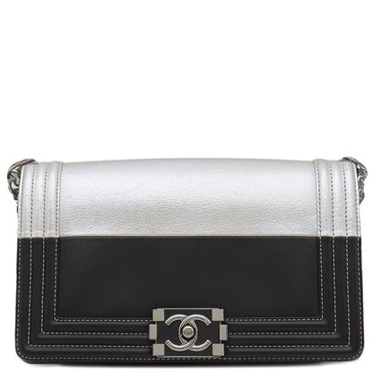 Chanel Shoulder Bag Boy Chanel Calf Silver and Black Silver Hardware Black