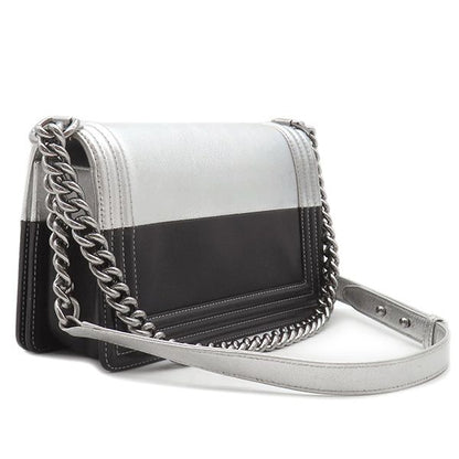 Chanel Shoulder Bag Boy Chanel Calf Silver and Black Silver Hardware Black