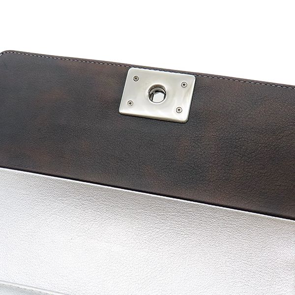 Chanel Shoulder Bag Boy Chanel Calf Silver and Black Silver Hardware Black