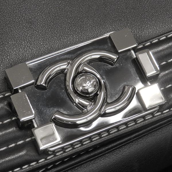 Chanel Shoulder Bag Boy Chanel Calf Silver and Black Silver Hardware Black