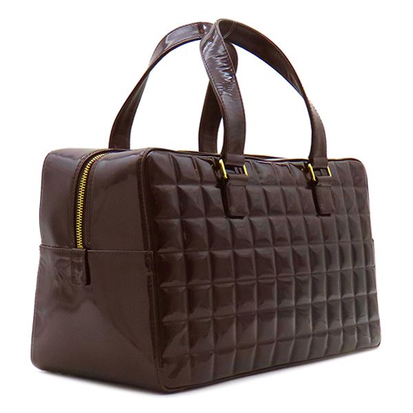 Chanel Boston Bag Choco Bar Patent Leather Brown Gold Hardware Brown Boston Bag