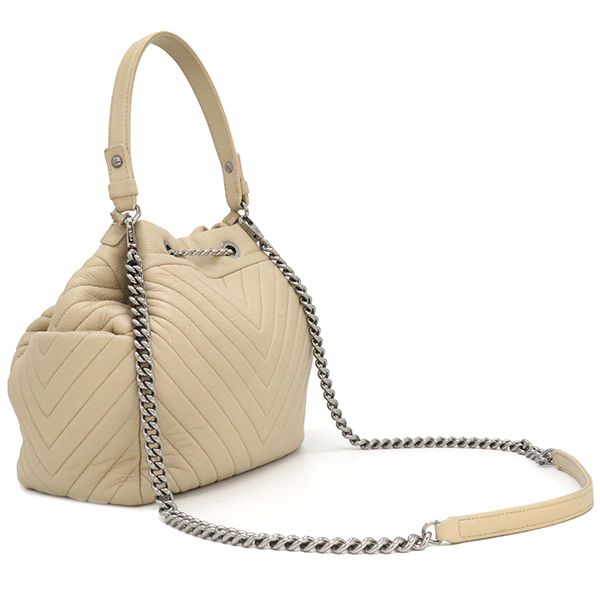 Chanel 2way Bag Chevron Draw String Bag Leather Beige Gunmetal Hardware Coco