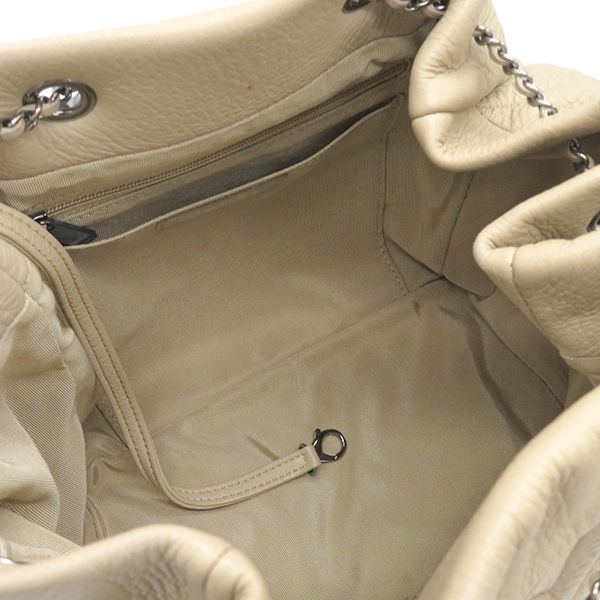 Chanel 2way Bag Chevron Draw String Bag Leather Beige Gunmetal Hardware Coco