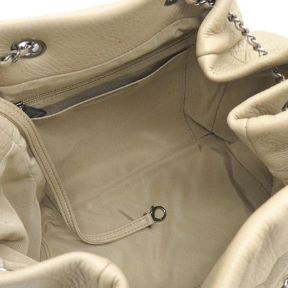 Chanel 2way Bag Chevron Draw String Bag Leather Beige Gunmetal Hardware Coco