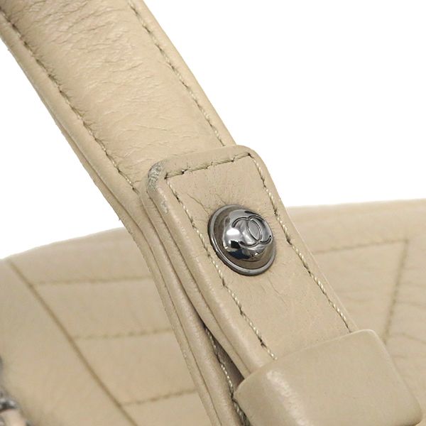 Chanel 2way Bag Chevron Draw String Bag Leather Beige Gunmetal Hardware Coco