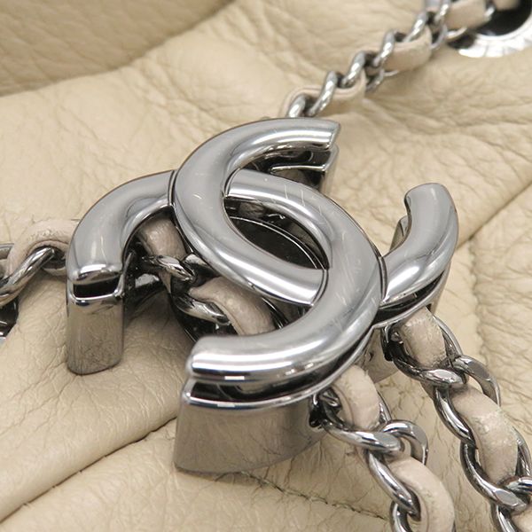 Chanel 2way Bag Chevron Draw String Bag Leather Beige Gunmetal Hardware Coco